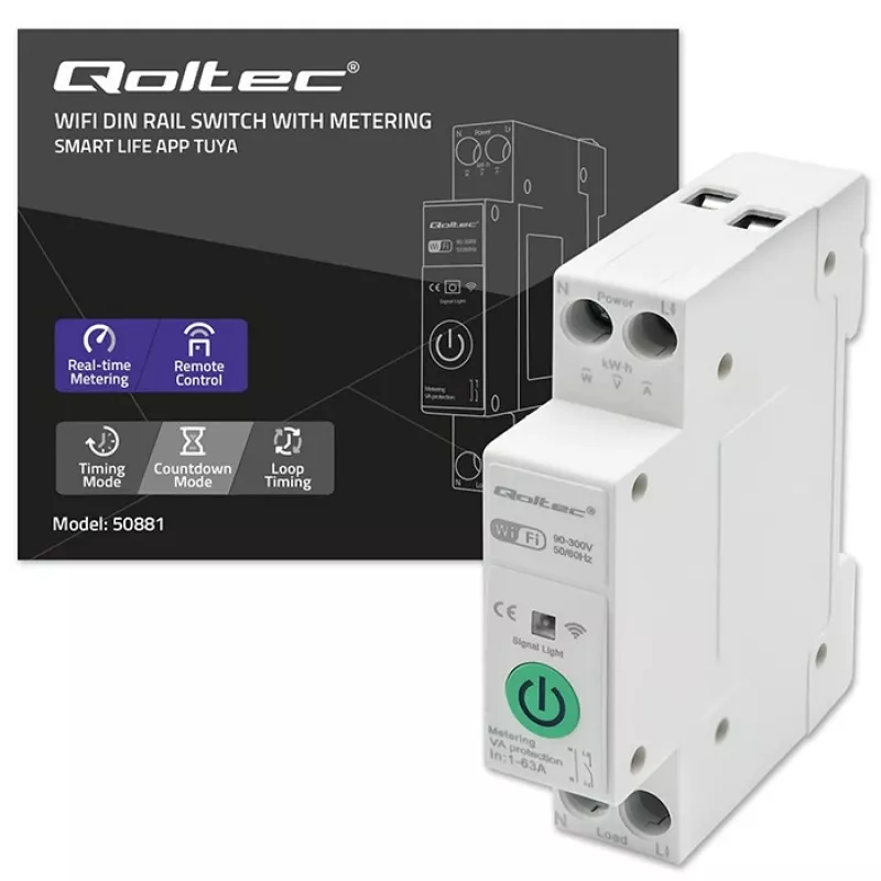 DIN-rail WLAN-relais QOLTEC 50881 — Netomschakelrelais 63A voor elektrische installaties