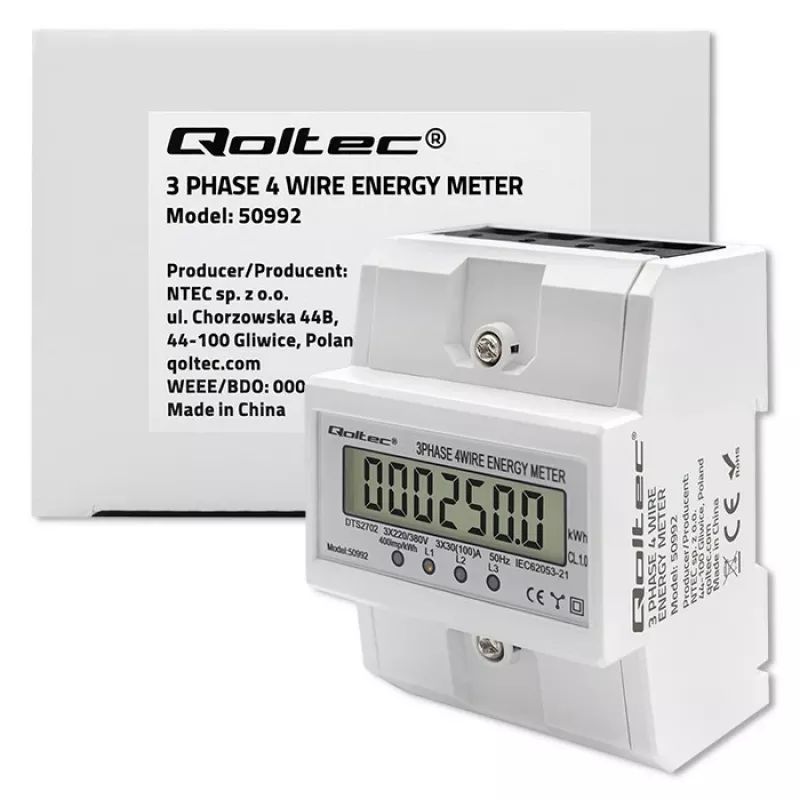 Driefasige elektronische meter QOLTEC 50992 400V 100A