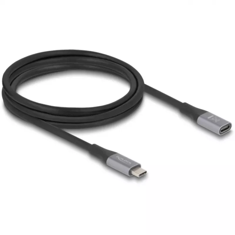 Delock 81202 USB 40 Gbps USB-C verlengkabel, male naar female, PD 240 W, 2 m, grijs