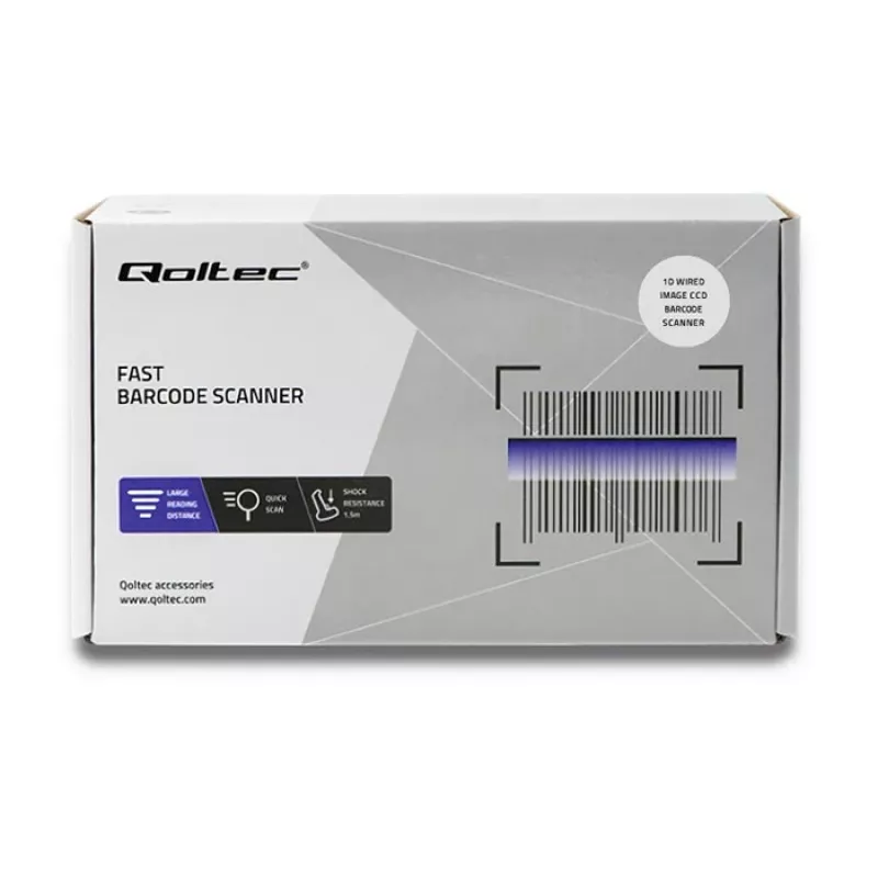 Qoltec 50866 1D CCD laser barcodescanner, USB, zwart