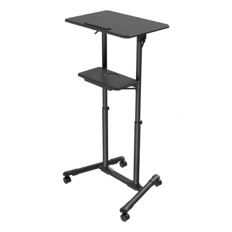 Gembird TVS-DESK-01-BK mobiel staand bureau op wieltjes, in hoogte verstelbaar 111–134,5 cm, kantelbaar 30°, max. 20 kg, zwart