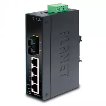 PLANET 4-poorts Fast Ethernet-switch PLANET IP30 slank Type 4-poorts, industriële Ethernet-switch + 1-poorts, 100Base-FX(SC) (-10 - 60° C) (ISW-511)