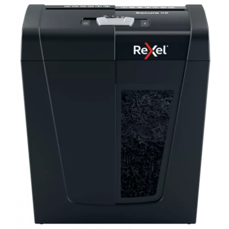 Papiervernietiger REXEL Secure X8 — kruisversnippering P-4, 4x40 mm, capaciteit 8 vel, 14 l opvangbak, zwart