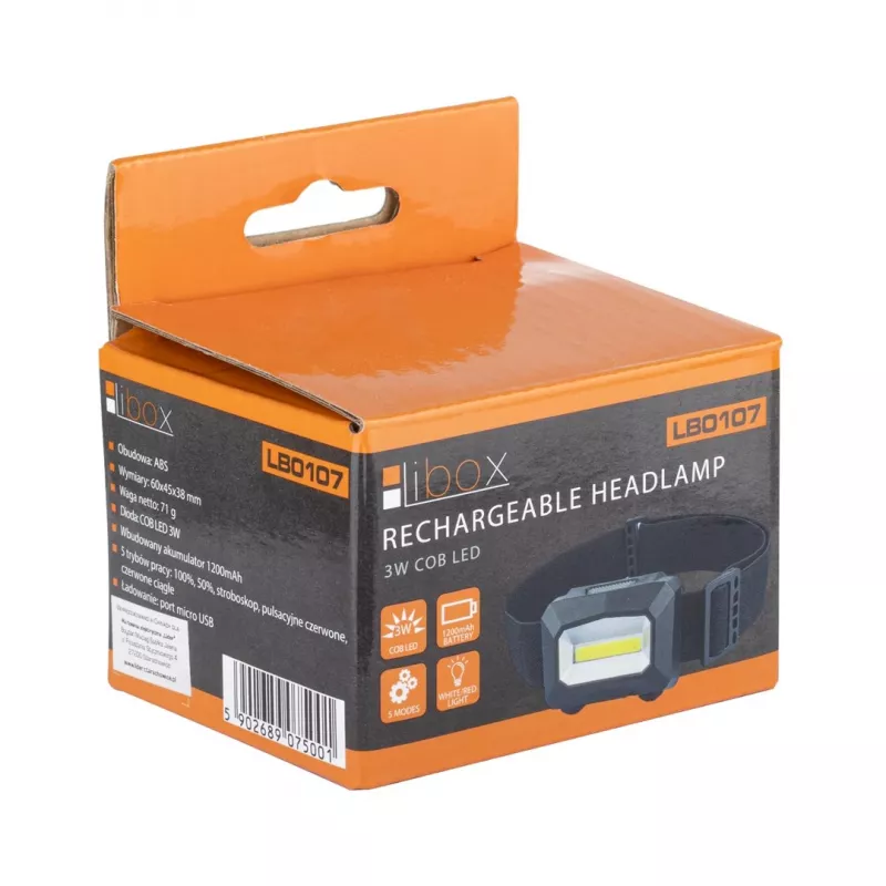 Libox LB0107 zaklamp zwarte hoofdbandlamp LED