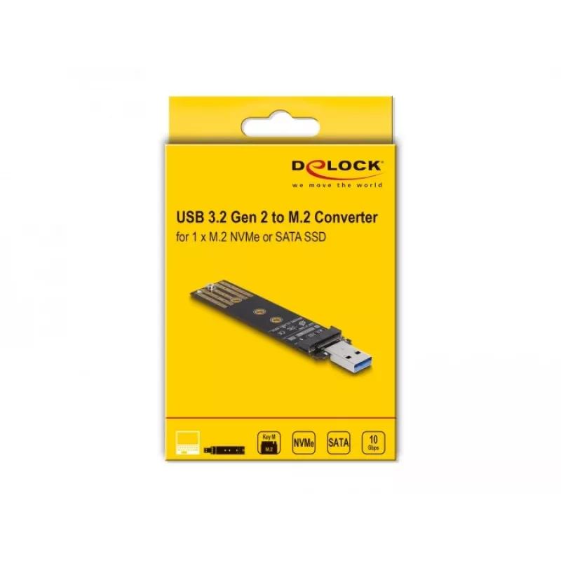 DeLOCK combo-converter voor M.2 NVMe PCIe of SATA SSD USB 3.2 Gen 2 zwart