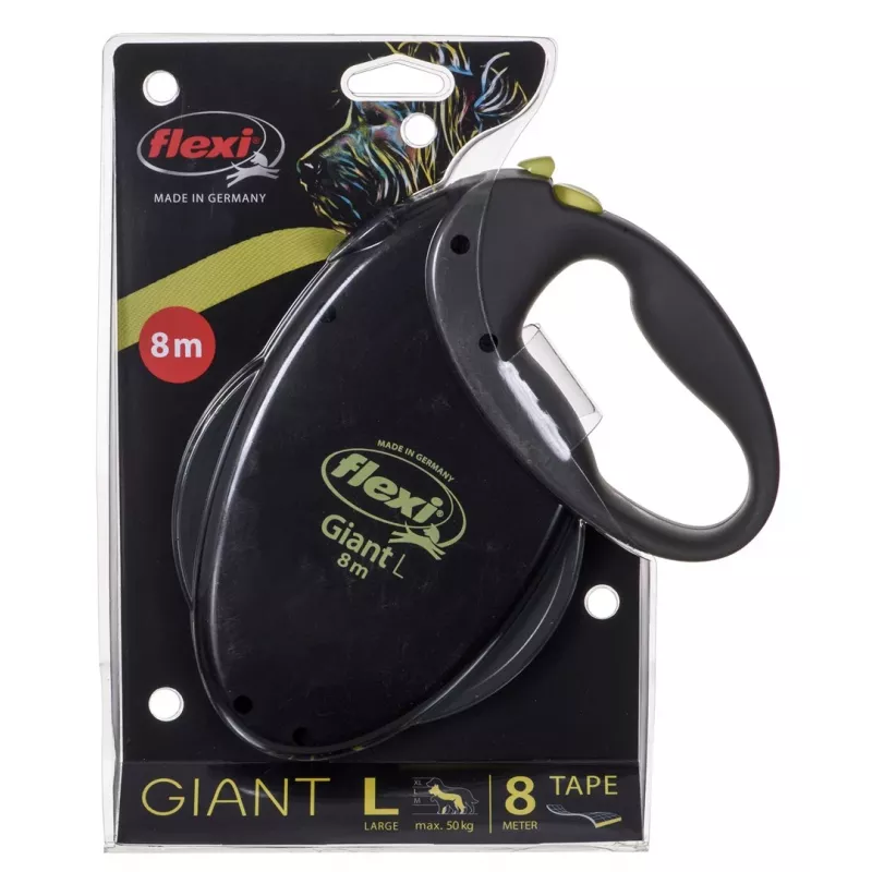 flexi Giant L rollijn voor honden, 8 m band, zwart/geel