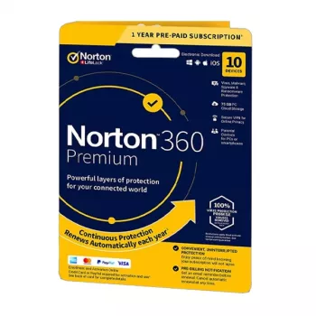 Norton 360 Premium | 10 apparaten | 1 jaar | 75 GB cloudopslag | EU | NON SUB |