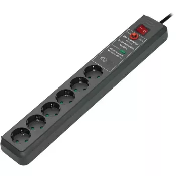Brennenstuhl Secure-Tec stekkerdoos 6-voudig met overspanningsbeveiliging 19.500 A, akoestisch alarm, 3 m, antraciet