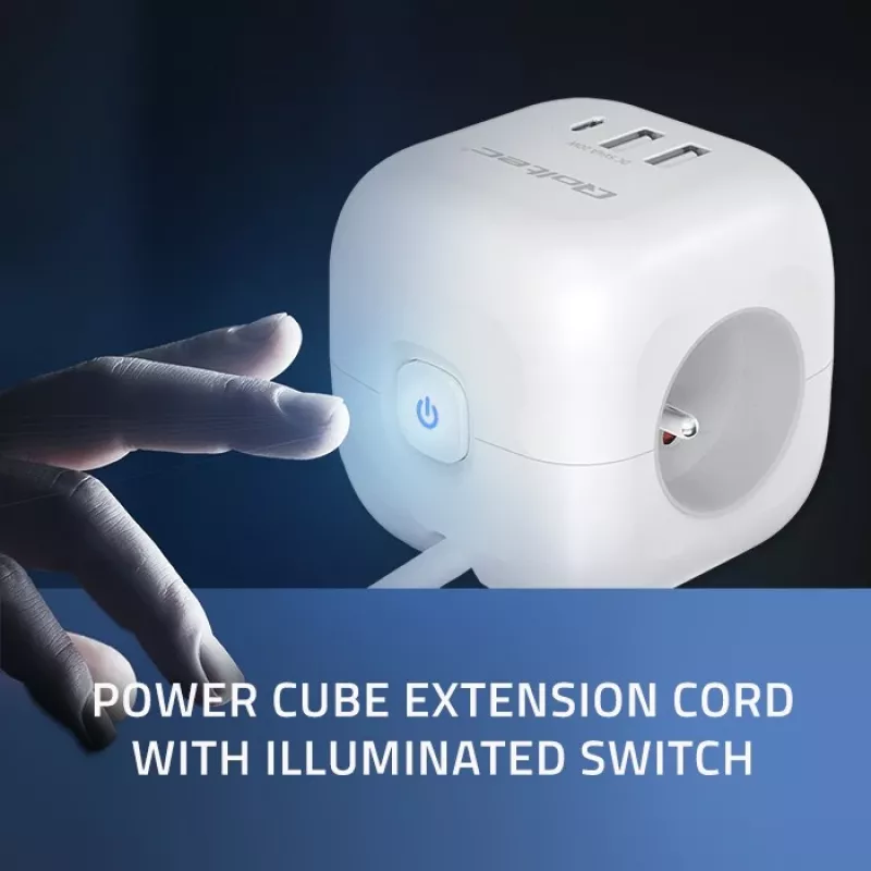 Power Cube QOLTEC 52547 stekkerdoos 3×AC-stopcontacten, 2×USB-A, 1×USB-C PD 20W