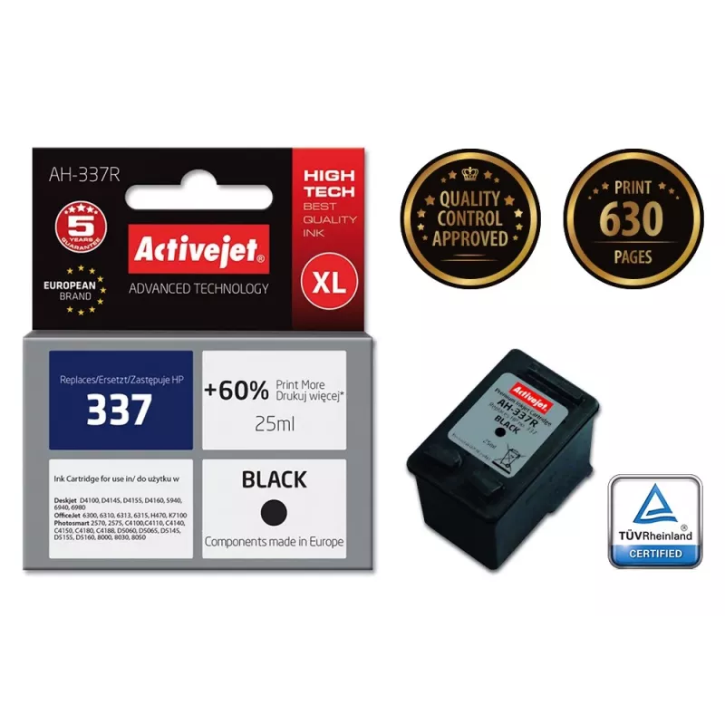 Compatibele printerpatroon ActiveJet AH-337R voor HP 337, zwarte pigmentinkt 25 ml, hoge (XL) capaciteit, refurbished Premium