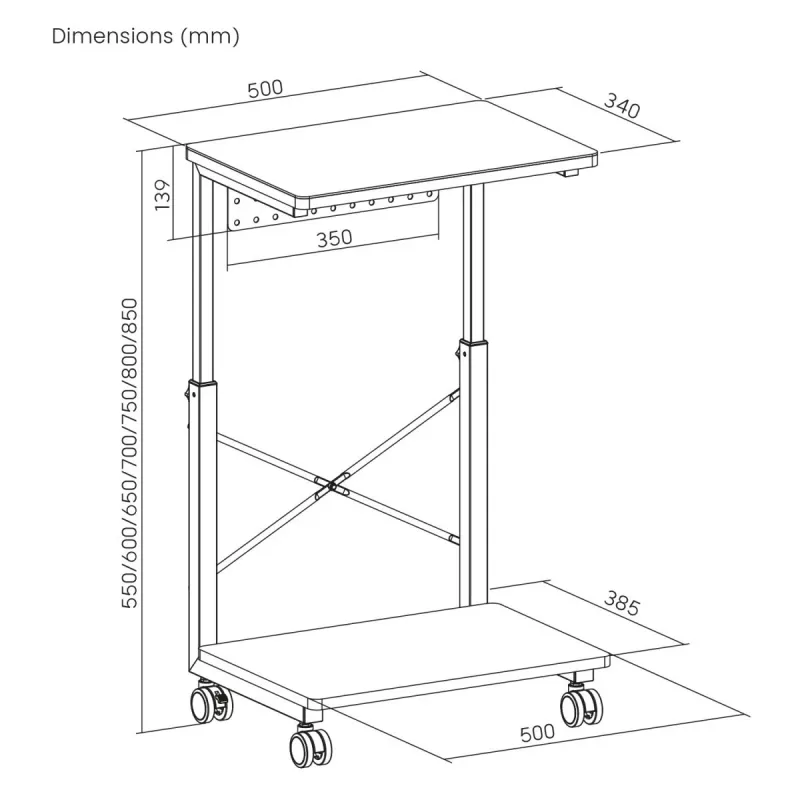 CPU-rolwagen met NanoRS-opbergvak, max. 80 kg, in hoogte verstelbaar 550–850 mm, RS430