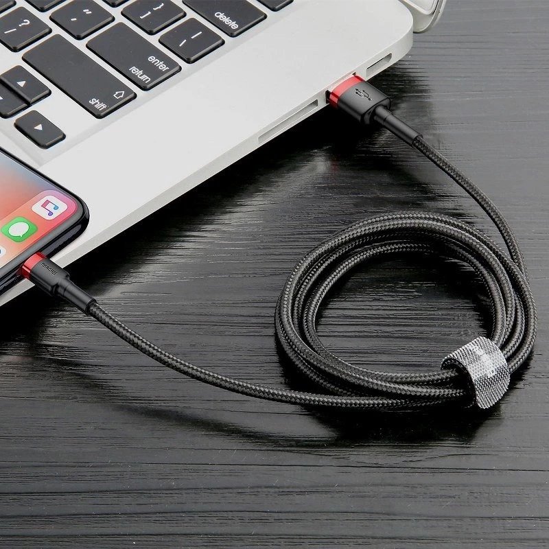 USB-A naar Lightning-kabel Baseus Cafule 2.4A QC 3.0, 1 m — zwart/rood