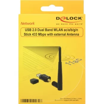 DeLock USB2.0 dualband WLAN ac/a/b/g/n stick - netwerkadapter - USB2.0 - 802,11b, 802,11a, 802,11g, 802,11n, 802,11ac - zwart (12462)