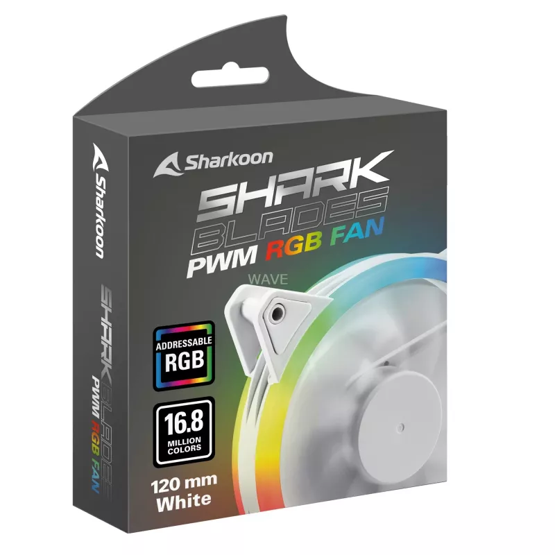Sharkoon Shark Blades PWM RGB 120 mm behuizingsventilator, 400–1400 tpm, wit
