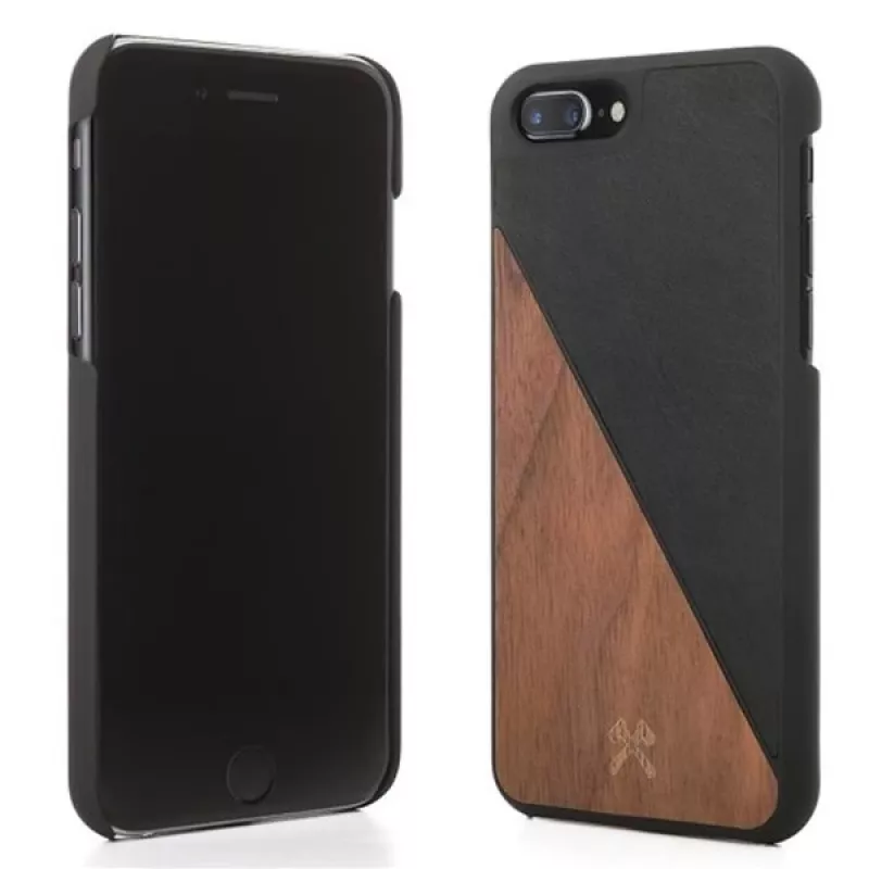 Hoes van hout en leer Woodcessories EcoSplit voor iPhone 7 Plus / 8 Plus — walnoot zwart