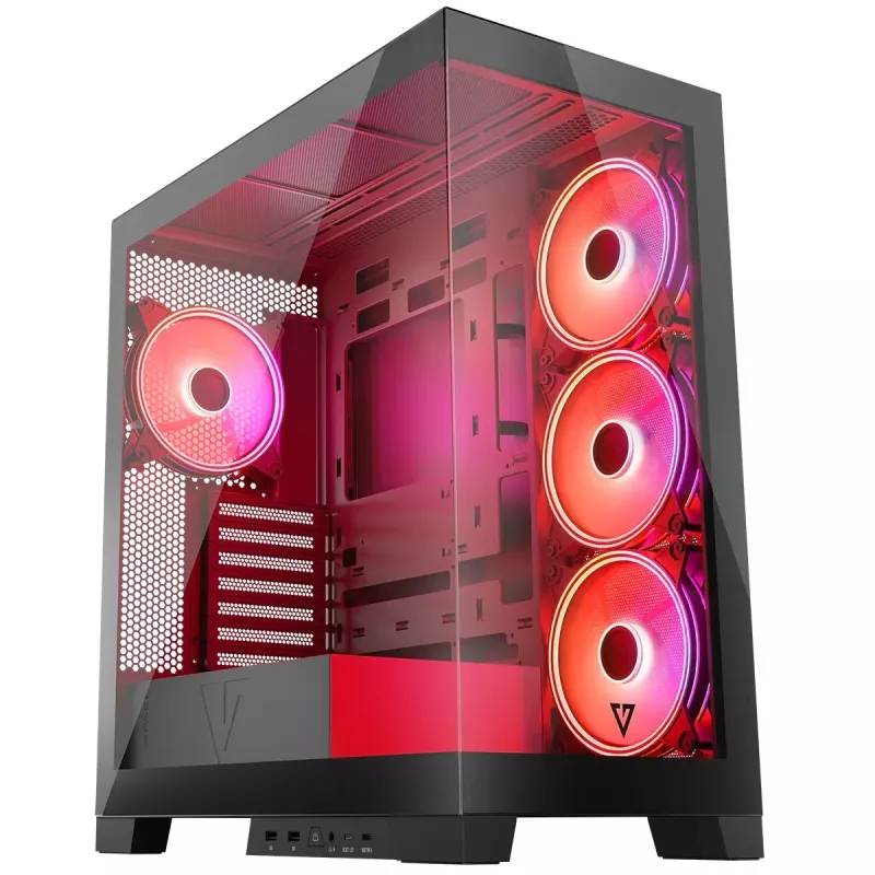Pc-behuizing MODECOM Volcano SPACE APEX ARGB midi tower, gehard glas, USB-C, ondersteunt ATX/microATX/Mini-ITX, GPU tot 430 mm, CPU-koeler tot 180 mm