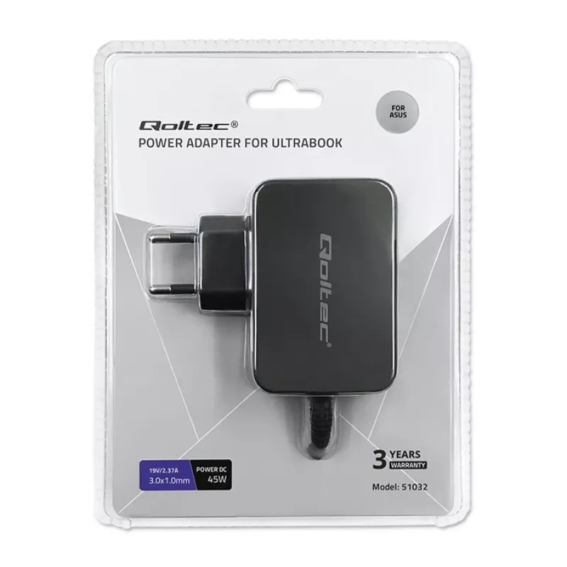 Voeding Qoltec 51032 45W voor binnen zwart voor laptops