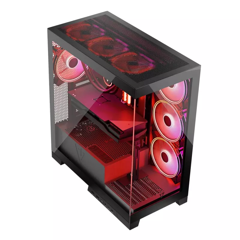 Pc-behuizing MODECOM Volcano SPACE APEX ARGB midi tower, gehard glas, USB-C, ondersteunt ATX/microATX/Mini-ITX, GPU tot 430 mm, CPU-koeler tot 180 mm