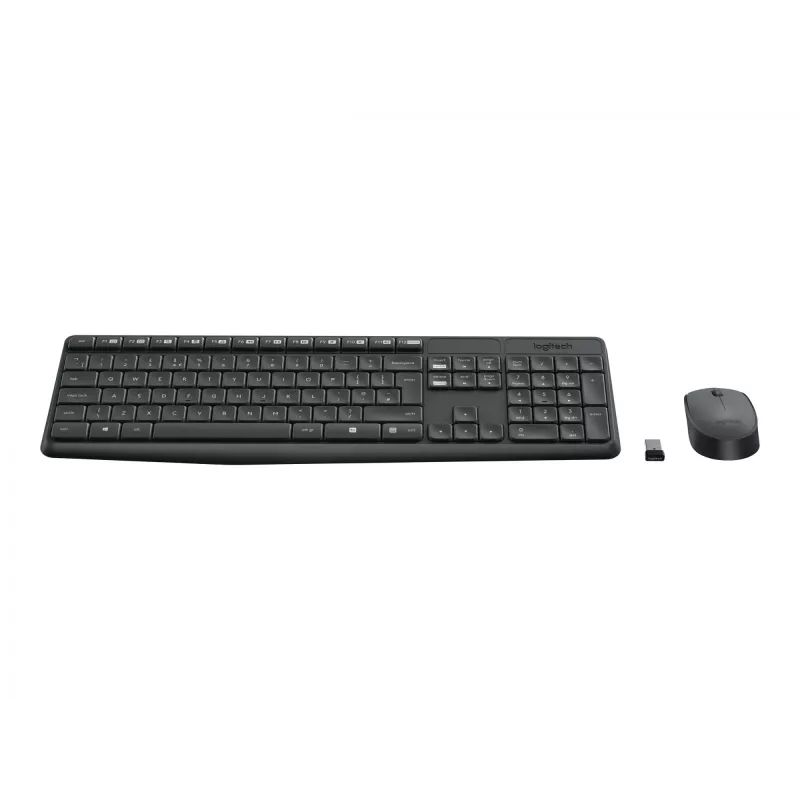 Logitech MK235 draadloze toetsenbord- en muiscombinatie full-size grijs