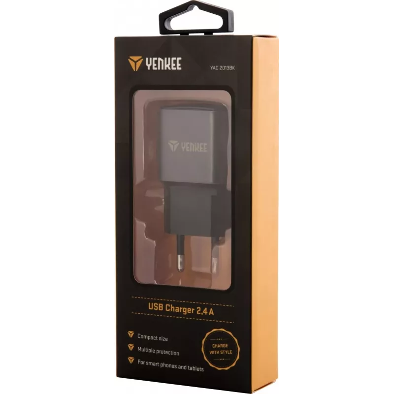 Net-USB-A-oplader YENKEE YAC 2013BK — 12 W, 2,4 A uitgang