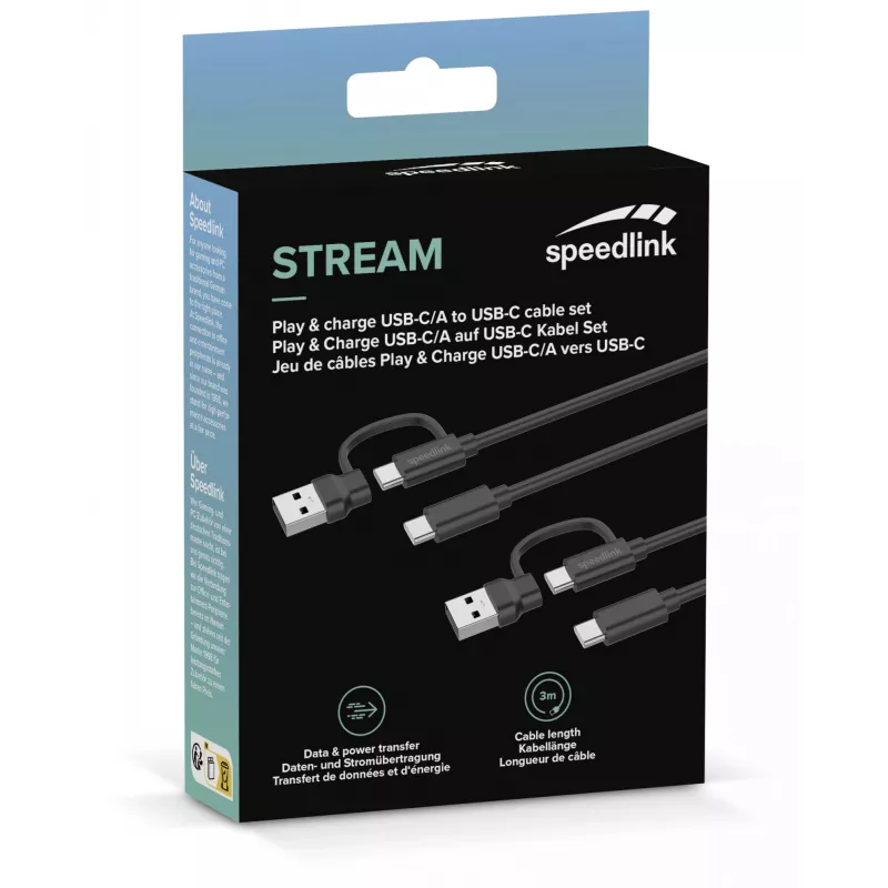 USB 3.2 Gen 1 (3.1 Gen 1) kabel Speedlink SL-460101-BK, 3 m, USB A/USB C naar USB C, zwart