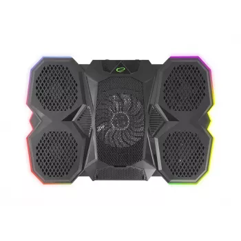 Laptop-koelpad ESPERANZA EGC107 – 3 ventilatoren 1200–2600 tpm, 390×255×38 mm, USB PD, RGB, 5 hoogtestanden, zwart