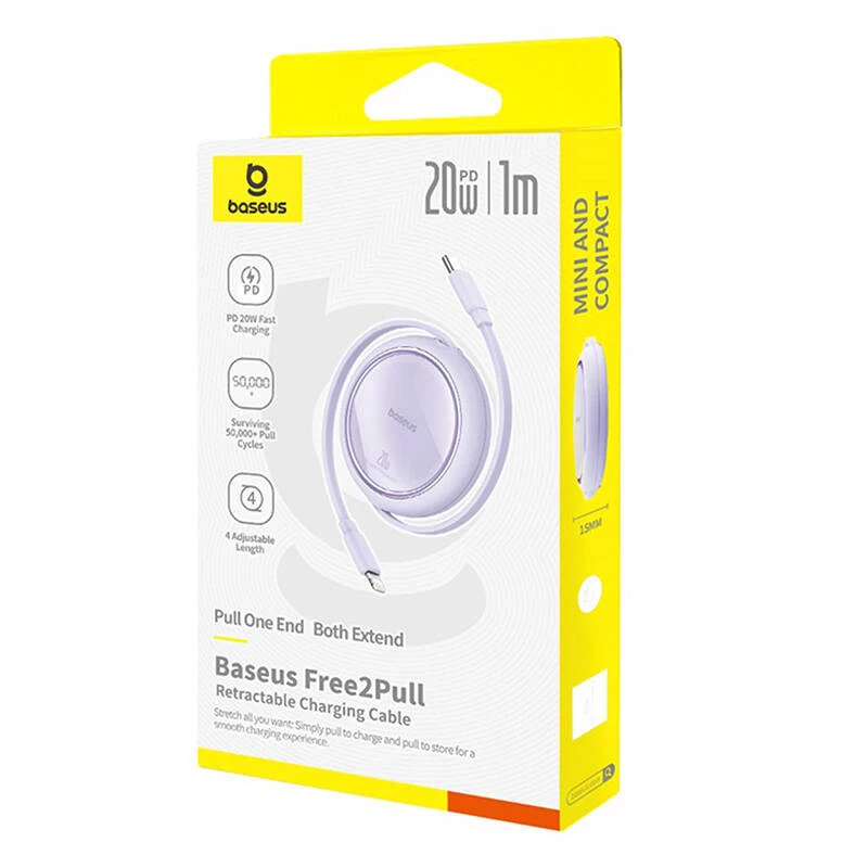 Baseus Free2Pull - 20 W USB-C naar Lightning uitschuifbare kabel, 1 m (paars)