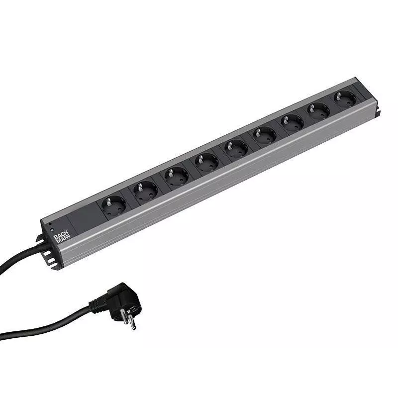 Bachmann 300.001 stroomverlenging 2 m 9 AC-stopcontacten, binnen, zwart, grijs