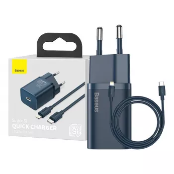 Baseus Super Si Power Charger met USB-C naar Lightning-kabel 20W blauw