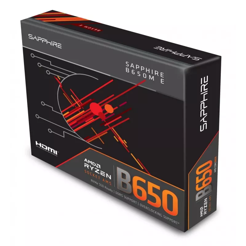 Moederbord Sapphire B650M-E (AMD B650) micro ATX, socket AM5, DDR5, 2x DIMM, 96GB, 2x M.2 (PCIe5/4), 4x SATA III, 2,5Gb LAN