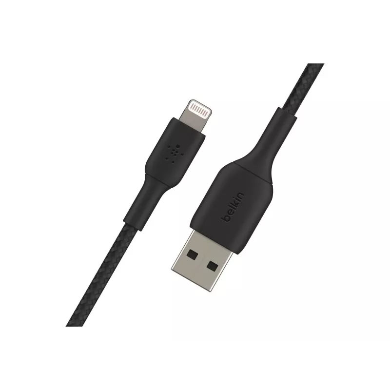 Kabel gevlochten USB-Lightning 1 m zwart