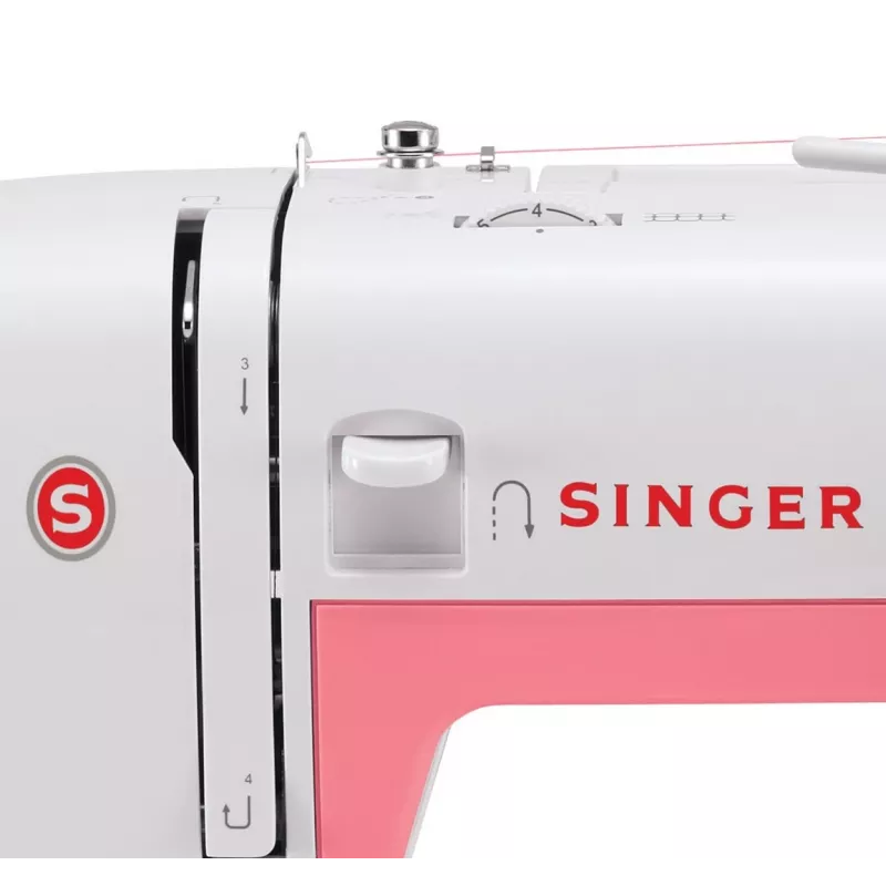 Singer Simple 3210 automatische naaimachine, elektromechanisch, 10 steken, 4-staps knoopsgat, vrije arm, 85 W, wit/roze