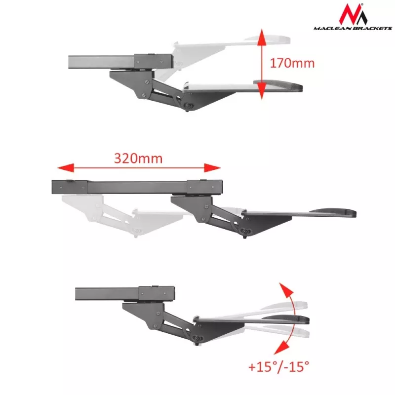 Maclean MC-757 toetsenbordlade onder het bureau, staal, max. 2 kg, zwart