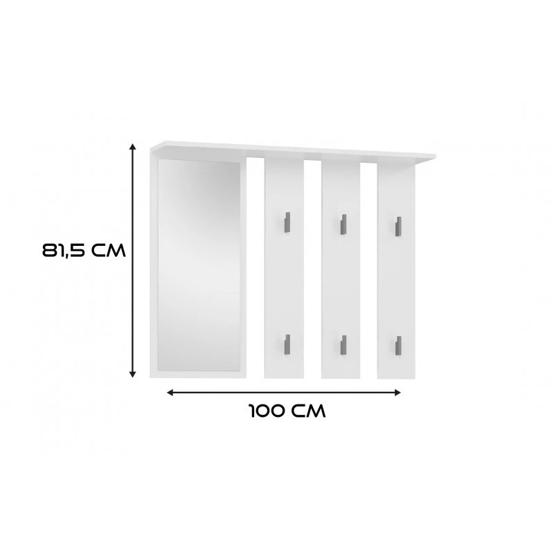 Kapstok + spiegel PARMA 100x15x.81.5 cm, wit