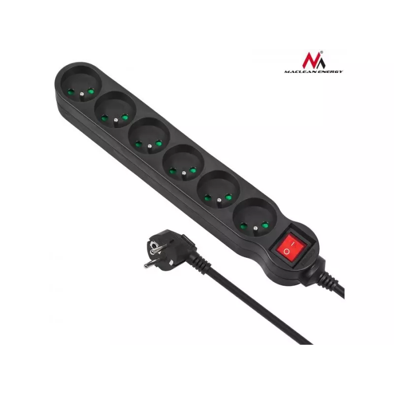 Verlengsnoer Maclean MCE188 5m 6 stopcontacten binnen zwart
