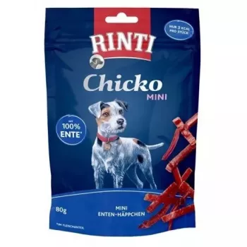Hondentrainingssnacks RINTI Chicko Mini eend 80 g — graanvrij, eendensmaak, 55% eiwit, zak