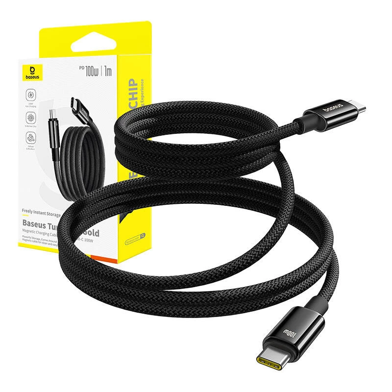 USB-C-naar-USB-C-oplaadkabel Baseus Tungsten Gold 100W 1 m, zwart, nylon