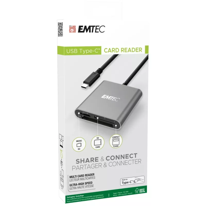 Kaartlezer Emtec ECCAREADT610C USB 3.1 grijs