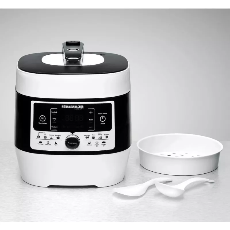 Elektrische snelkookpan Rommelsbacher MD 1000 – 4 l, 1000 W, 14 programma's, wit/zwart