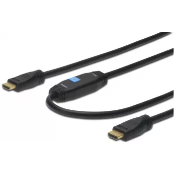 Assmann HDMI High Speed-verbindingskabel. Type-A. met versterker. M/M. 40,0 m. voorheen HDMI 1.3. UL. blauw goud (AK-330105-400-S)