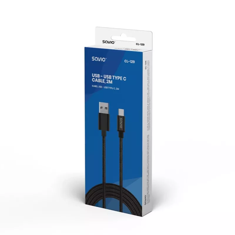 Savio CL-129 USB-kabel 2 m USB 2.0 USB A USB C zwart