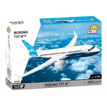 Bouwset Cobi Boeing 737-8 — 340 stukjes, aanbevolen leeftijd 7+, blauw en wit