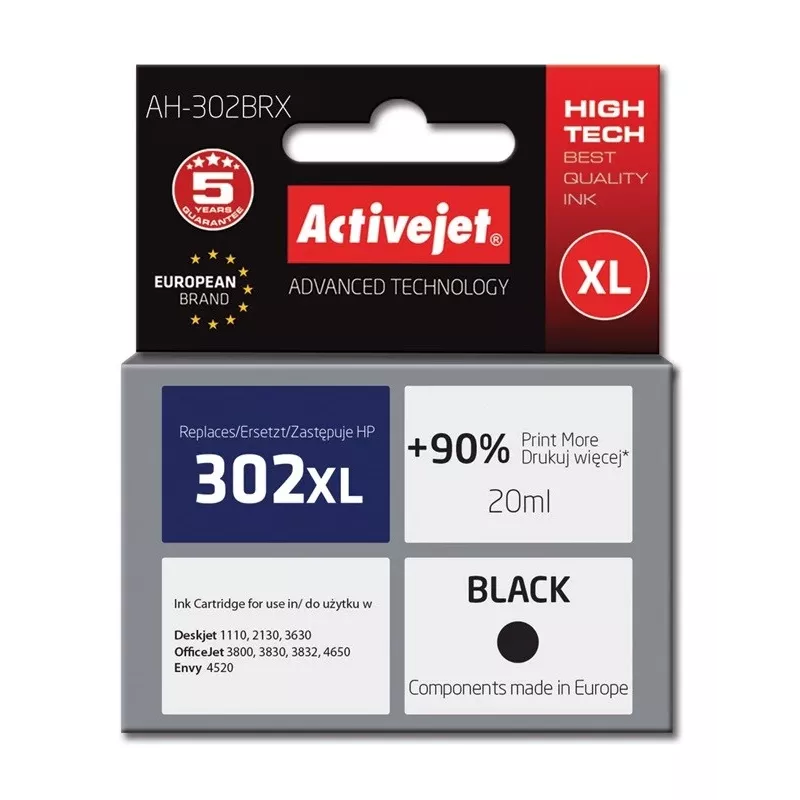 Activejet AH-302BRX inkt (vervanging voor HP 302XL F6U68AE; Premium; 20 ml; zwart)