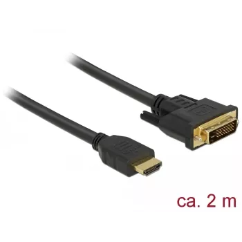 DeLOCK - videokabel - HDMI / DVI - DVI-D (M) naar HDMI (M) - 2,0 m - drievoudige isolatie - zwart - duimschroeven (85654)