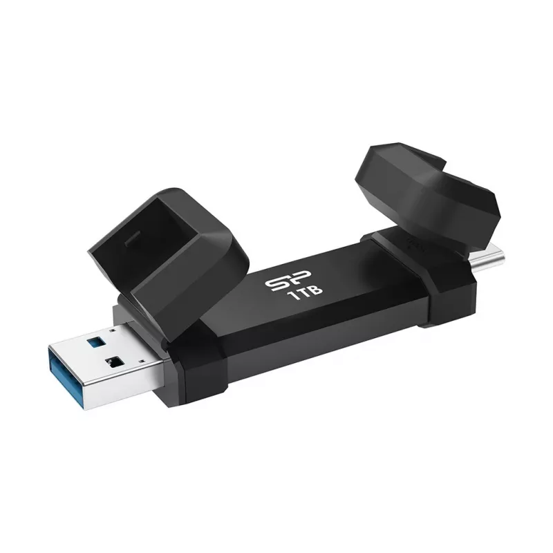USB-stick Silicon Power DS72 1 TB, USB 3.2 Gen 2 Type-A / Type-C, aluminium-rubber behuizing, zwart