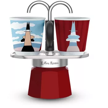 Fornuismokakoffiekan BIALETTI MINI EXPRESS Magritte rood – model 0001406, kleine fornuis-espressokan