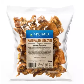 Hond Kauwartikel PETMEX Varkensreepjes 500 g — natuurlijke varkens kauwartikelen voor volwassen honden, tandverzorging, geschikt voor alle rassen