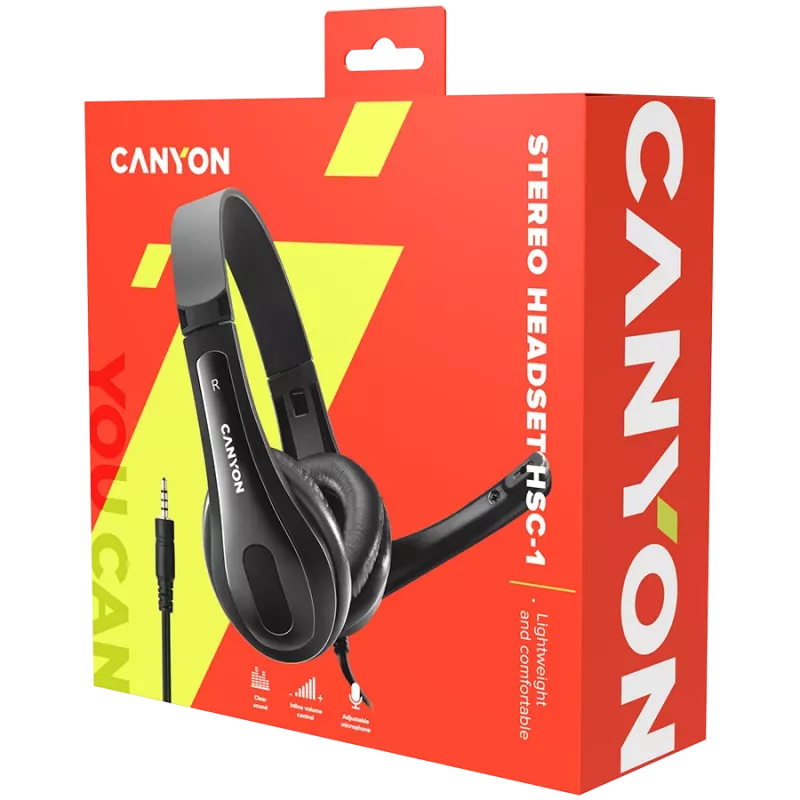 CANYON PC-headset HSC-1 PC Mic Flat 2m zwart