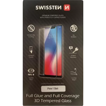 Displayschermbescherming SWISSTEN 3D Full Glue Glass voor iPhone 11, zwart