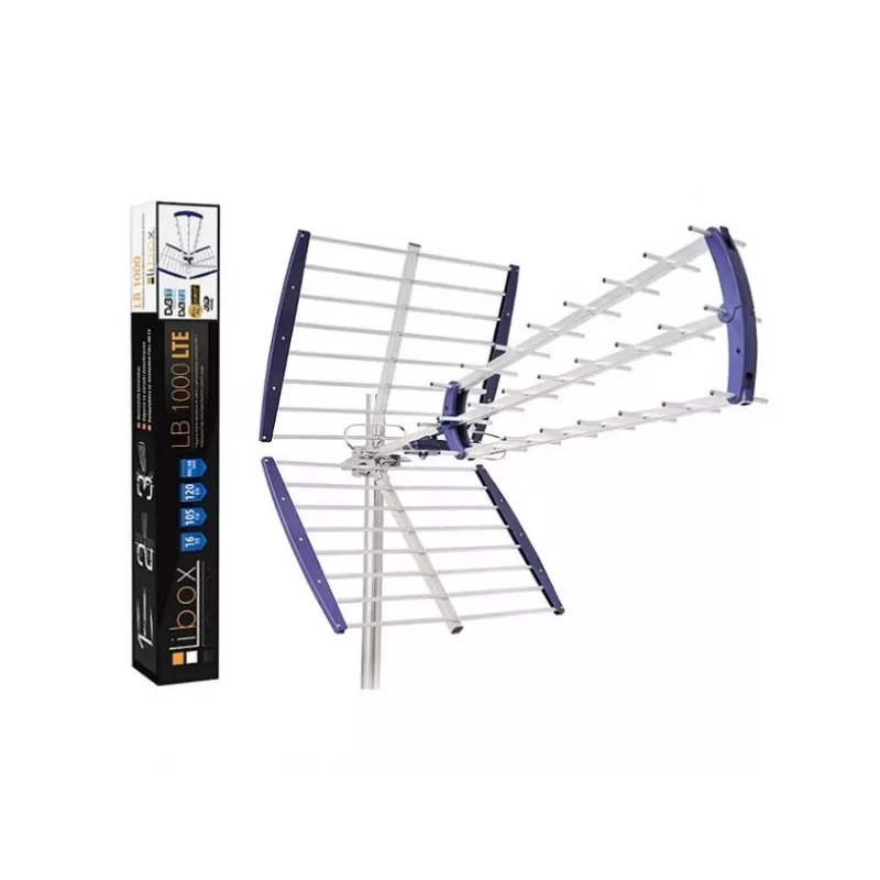 Binnen-/buiten-tv-antenne LIBOX LB-1000, gericht DVB-T/T2, 16,5 dBi winst, 600×1050×800 mm, aluminium